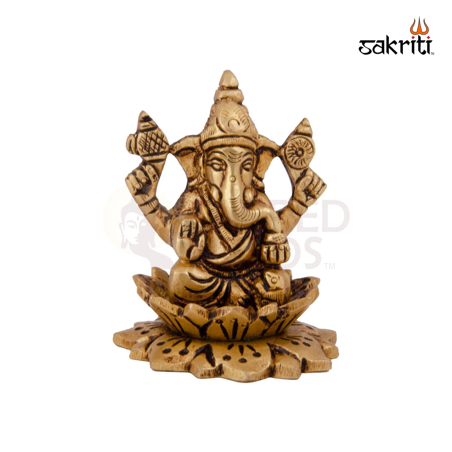 Brass Lotus Ganesha – 3 Inch | Ganesha Idol Seated on Lotus for Home Decor, Car Dashboard & Gifting