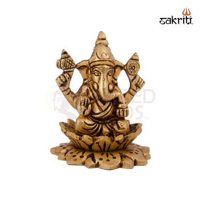 Brass Lotus Ganesha – 3 Inch | Ganesha Idol Seated on Lotus for Home Decor, Car Dashboard & Gifting