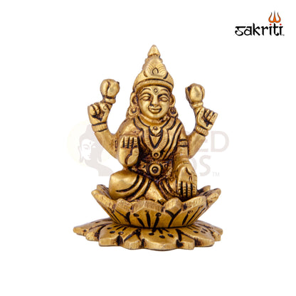 Brass Lotus Lakshmi – 3 Inch | Lakshmi Idol on Lotus for Pooja Room, Office Desk & Prosperity Blessings
