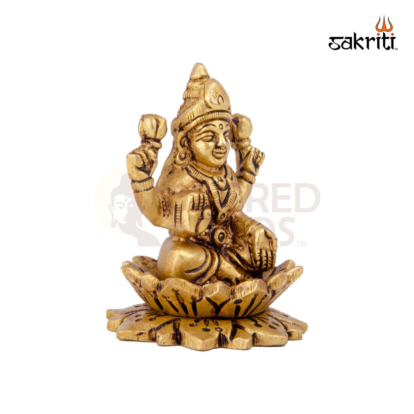 Brass Lotus Lakshmi – 3 Inch | Lakshmi Idol on Lotus for Pooja Room, Office Desk & Prosperity Blessings