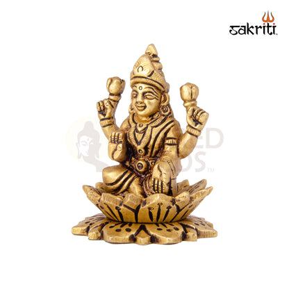 Brass Lotus Lakshmi – 3 Inch | Lakshmi Idol on Lotus for Pooja Room, Office Desk & Prosperity Blessings