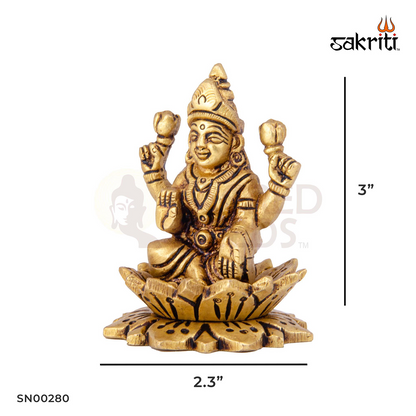 Brass Lotus Lakshmi – 3 Inch | Lakshmi Idol on Lotus for Pooja Room, Office Desk & Prosperity Blessings
