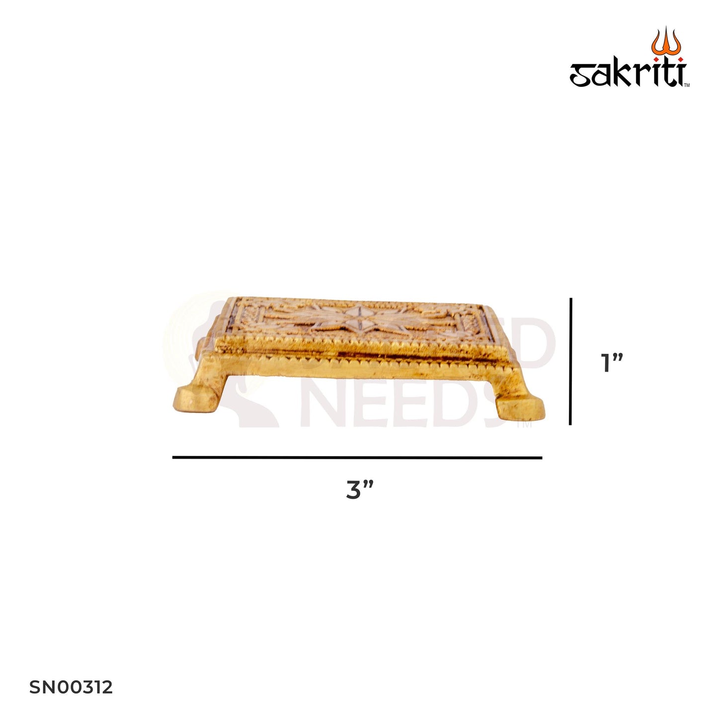 Brass Table – 1 Inch | Compact Brass Platform Stand for Idols, Lamps or Pooja Accessories