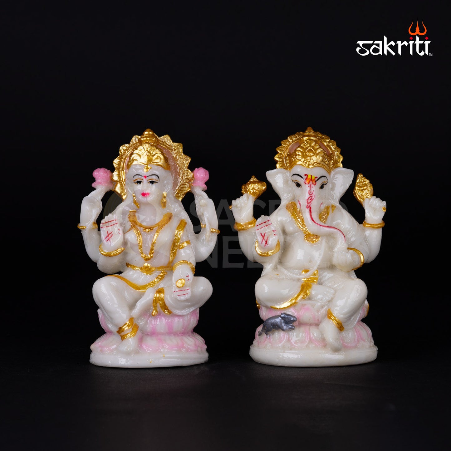 MARBLE DUST LOTUS LAKSHMI-GANESHA 2 PCS SET