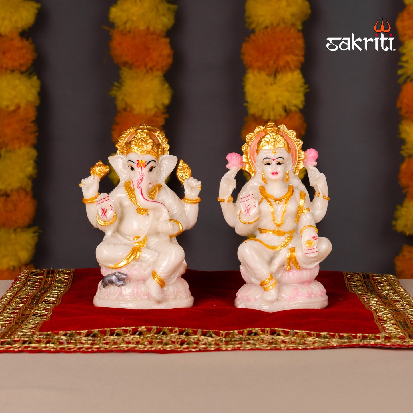 MARBLE DUST LOTUS LAKSHMI-GANESHA 2 PCS SET