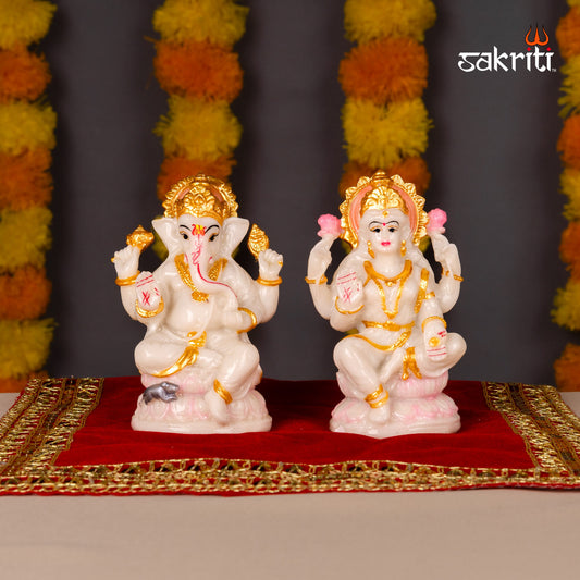 MARBLE DUST LOTUS LAKSHMI-GANESHA 2 PCS SET