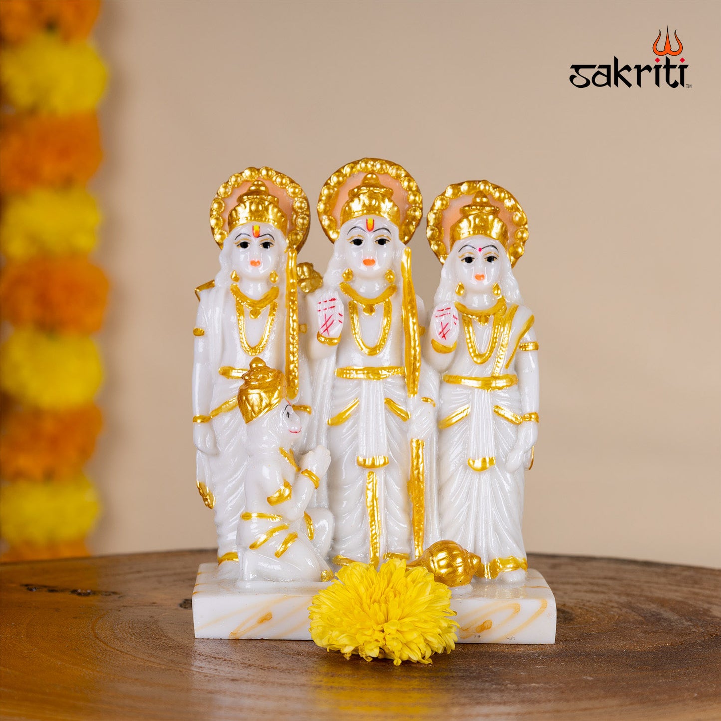 Ram Darbar Idol in Marble Dust – 5.5 Inch Height | Ram Sita Family Statue for Devotional Pooja & Gift Purpose