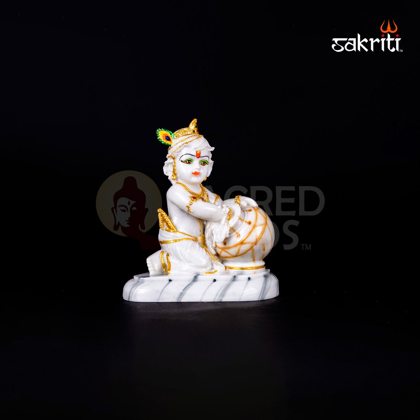 Matki Krishna Idol in Marble Dust – 7.6 Inch Height | Baby Krishna with Pot for Janmashtami Pooja & Gift