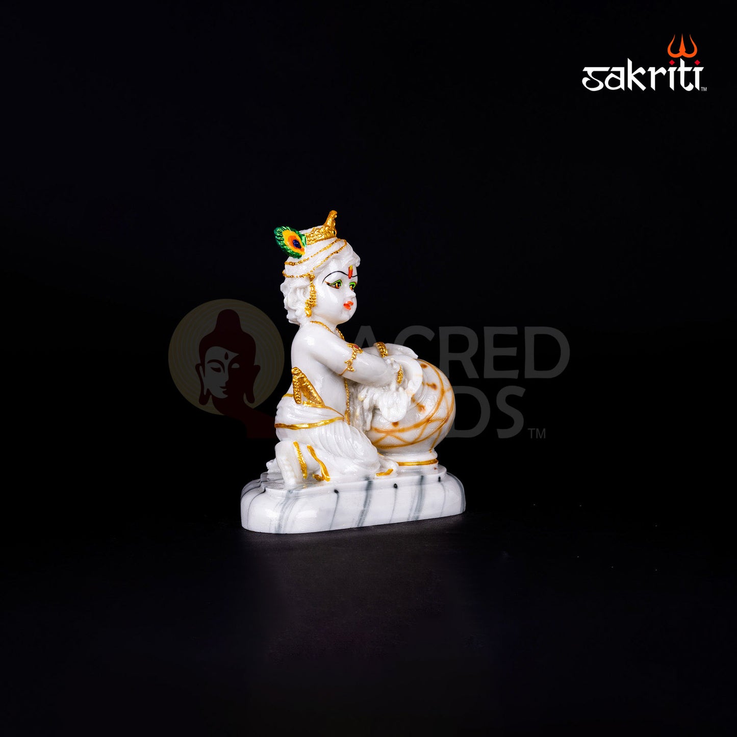 Matki Krishna Idol in Marble Dust – 7.6 Inch Height | Baby Krishna with Pot for Janmashtami Pooja & Gift