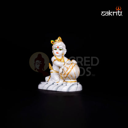 Matki Krishna Idol in Marble Dust – 7.6 Inch Height | Baby Krishna with Pot for Janmashtami Pooja & Gift