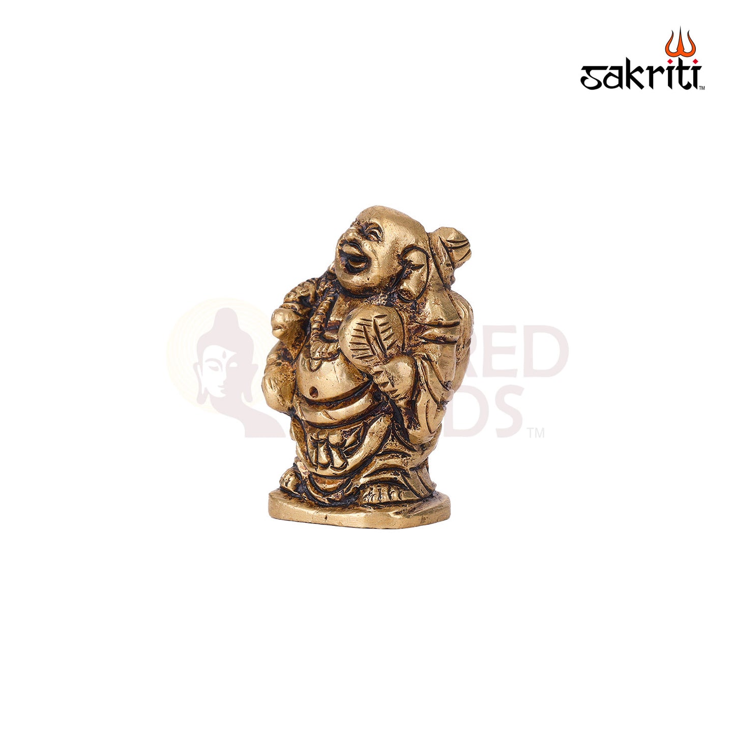 Brass Happy Man with Fan – 1.9 Inch Height | Feng Shui Brass Statue for Happiness, Success & Prosperity