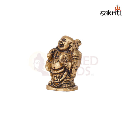 Brass Happy Man with Fan – 1.9 Inch Height | Feng Shui Brass Statue for Happiness, Success & Prosperity