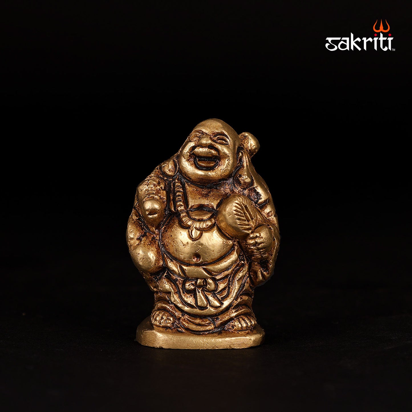 Brass Happy Man with Fan – 1.9 Inch Height | Feng Shui Brass Statue for Happiness, Success & Prosperity