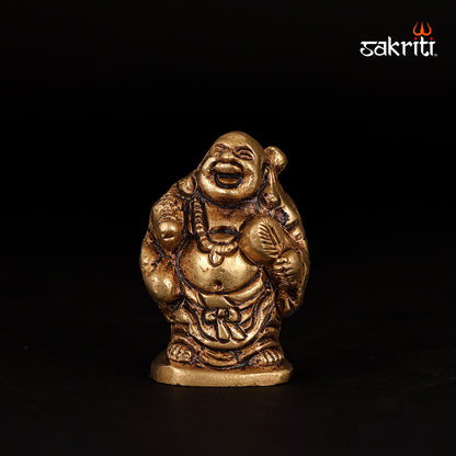 Brass Happy Man with Fan – 1.9 Inch Height | Feng Shui Brass Statue for Happiness, Success & Prosperity