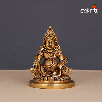 Brass Kuberan – 4 Inch Height | Lord of Wealth Idol for Locker, Office Desk & Financial Prosperity