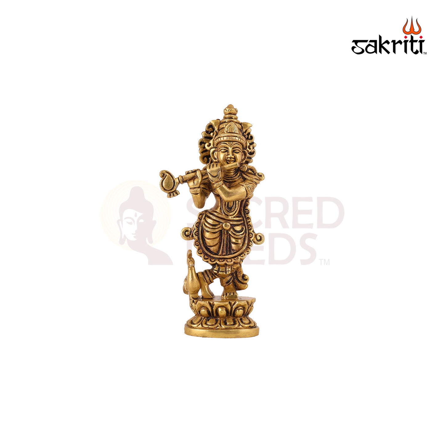 Brass Flute Krishna – 7.2 Inch Height | Murli Manohar Idol Playing Flute for Janmashtami & Devotional Decor