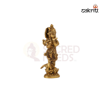 Brass Flute Krishna – 7.2 Inch Height | Murli Manohar Idol Playing Flute for Janmashtami & Devotional Decor
