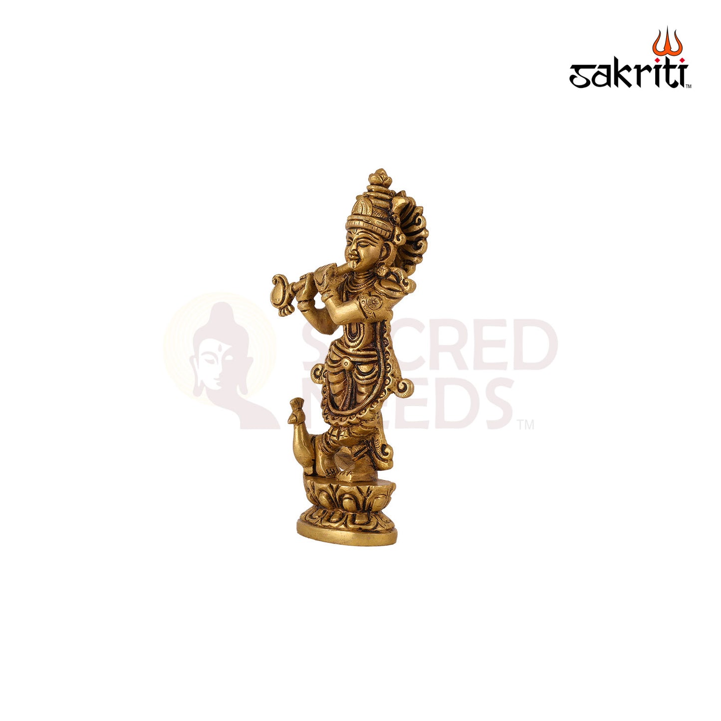 Brass Flute Krishna – 7.2 Inch Height | Murli Manohar Idol Playing Flute for Janmashtami & Devotional Decor