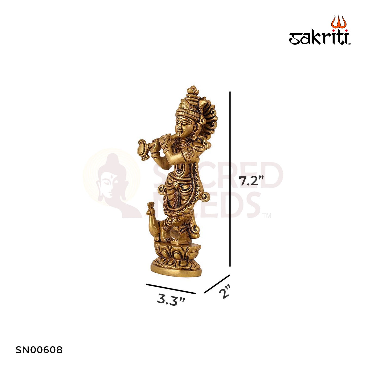 Brass Flute Krishna – 7.2 Inch Height | Murli Manohar Idol Playing Flute for Janmashtami & Devotional Decor