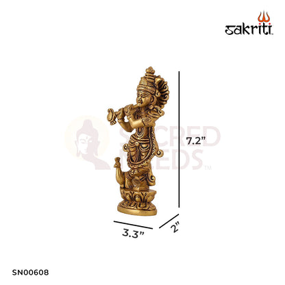 Brass Flute Krishna – 7.2 Inch Height | Murli Manohar Idol Playing Flute for Janmashtami & Devotional Decor