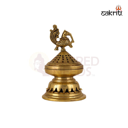 BRASS PEACOCK INCENSE BURNER WITH LID