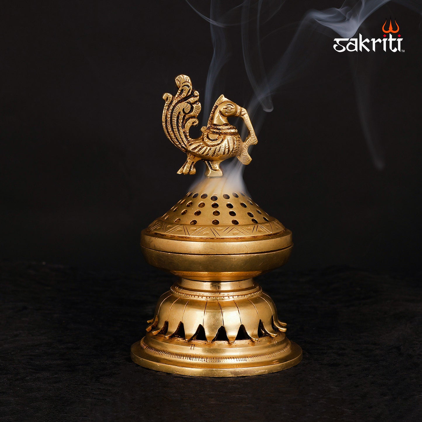 BRASS PEACOCK INCENSE BURNER WITH LID