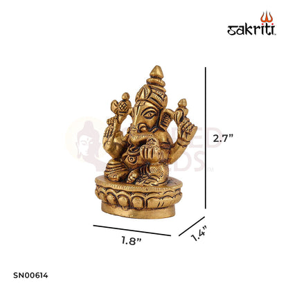 Brass Ganesha – 2.7 Inch Height | Small Ganapati Idol for Car Dashboard, Travel Altar & Gift Use