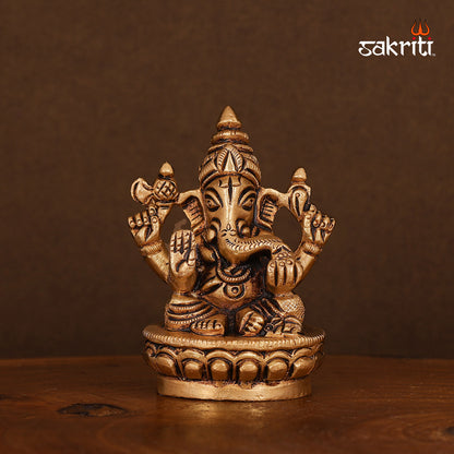 Brass Ganesha – 2.7 Inch Height | Small Ganapati Idol for Car Dashboard, Travel Altar & Gift Use