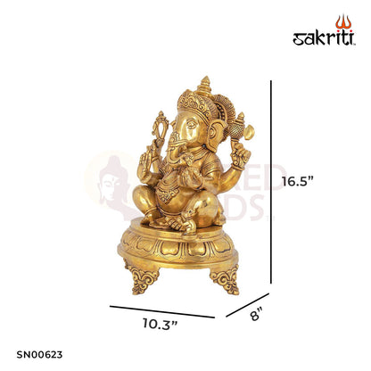Brass Ganesha – 16.5 Inch Height | Large Ganpati Idol for Home Mandir, Ganesh Chaturthi & Blessing Spaces