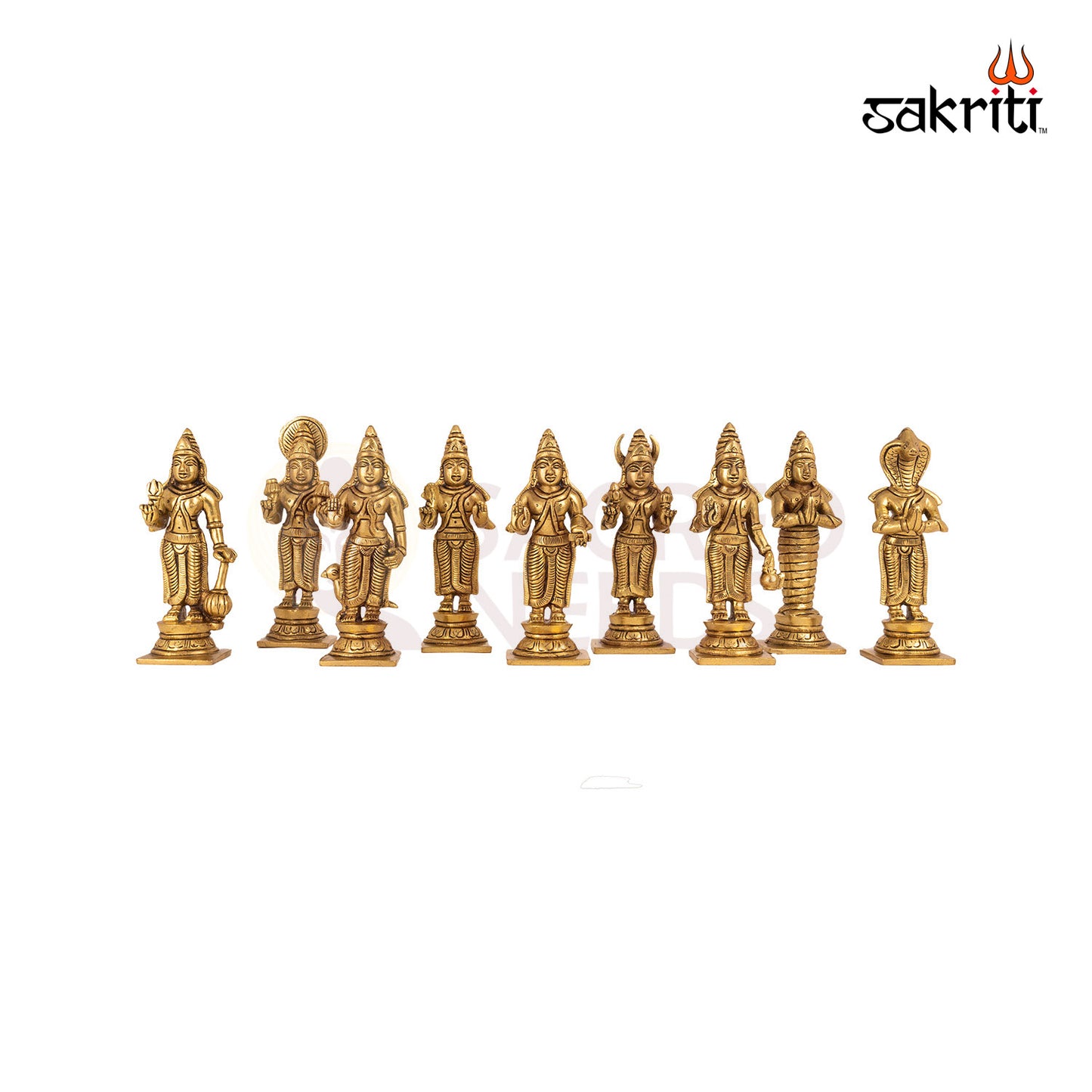 Brass Navgraha Set – 5.2 Inch Height (Each) | 9 Planet Brass Idols for Temple Use, Astrology Remedies & Pooja
