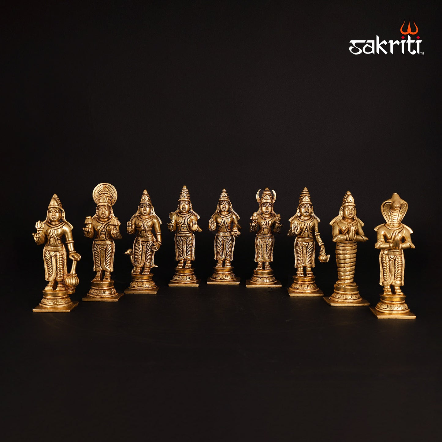 Brass Navgraha Set – 5.2 Inch Height (Each) | 9 Planet Brass Idols for Temple Use, Astrology Remedies & Pooja