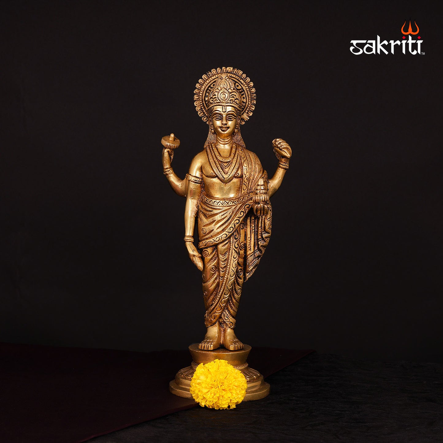 Brass Dhanvantri – 12 Inch Height | Lord of Ayurveda Idol for Health Blessings, Clinic Decor & Healing Spaces