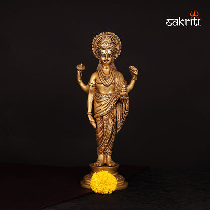 Brass Dhanvantri – 12 Inch Height | Lord of Ayurveda Idol for Health Blessings, Clinic Decor & Healing Spaces
