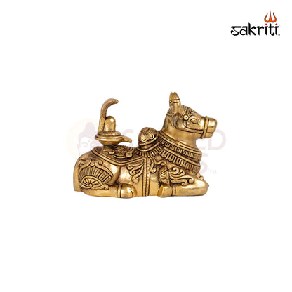 Brass Nandhi Shiva Lingam – 5.3 Inch Height | Sacred Bull with Lingam for Shiva Worship & Ritual Spaces