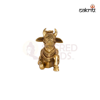 Brass Nandhi Shiva Lingam – 5.3 Inch Height | Sacred Bull with Lingam for Shiva Worship & Ritual Spaces