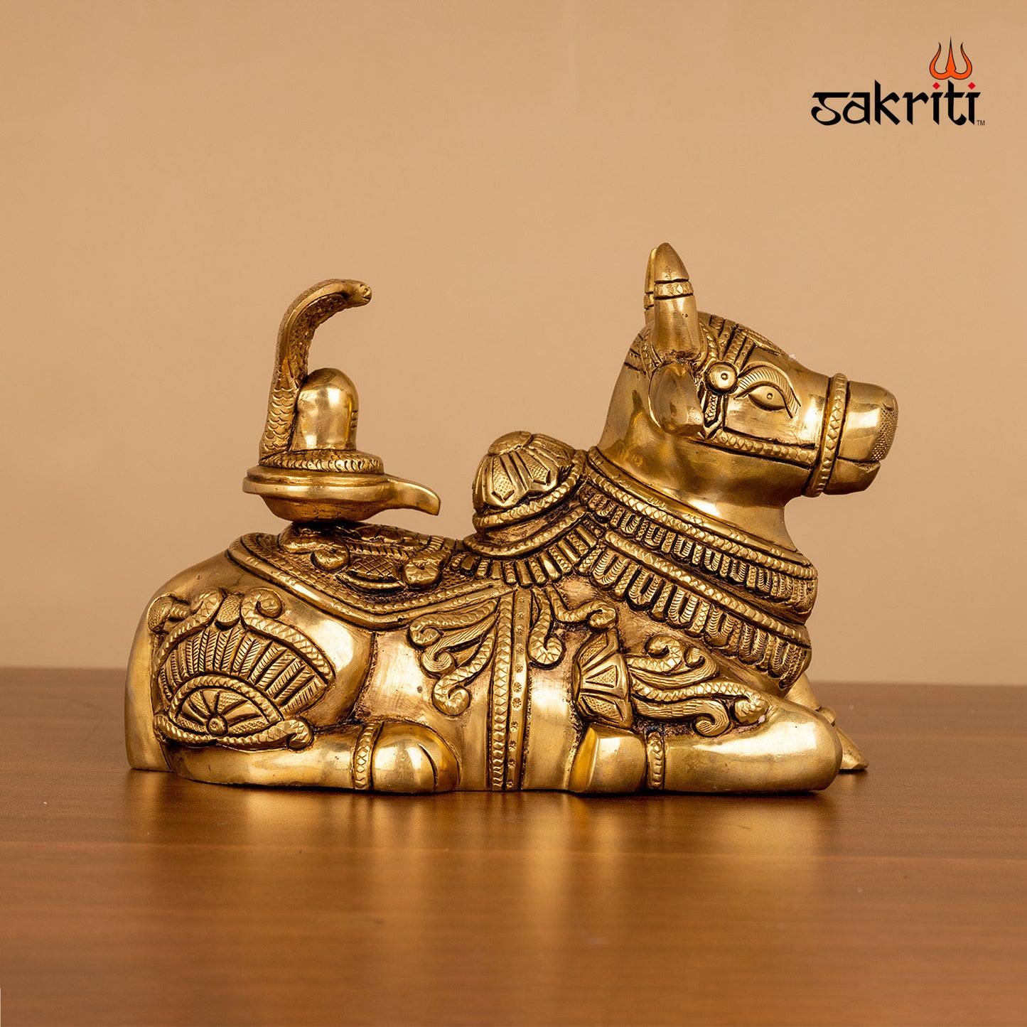 Brass Nandhi Shiva Lingam – 5.3 Inch Height | Sacred Bull with Lingam for Shiva Worship & Ritual Spaces