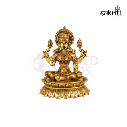Brass Lotus Lakshmi – 11.4 Inch Height | Elegant Goddess Laxmi Seated on Lotus for Prosperity & Temple Decor