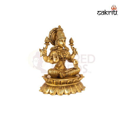 Brass Lotus Lakshmi – 11.4 Inch Height | Elegant Goddess Laxmi Seated on Lotus for Prosperity & Temple Decor
