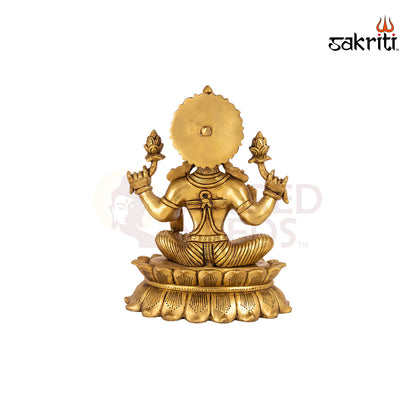 Brass Lotus Lakshmi – 11.4 Inch Height | Elegant Goddess Laxmi Seated on Lotus for Prosperity & Temple Decor
