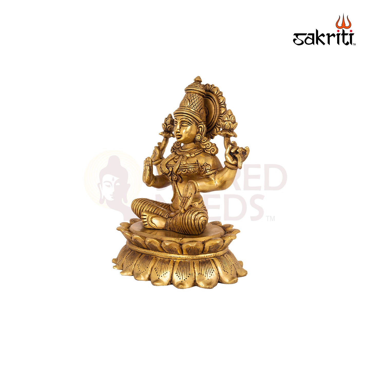 Brass Lotus Lakshmi – 11.4 Inch Height | Elegant Goddess Laxmi Seated on Lotus for Prosperity & Temple Decor
