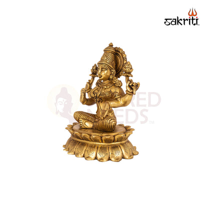 Brass Lotus Lakshmi – 11.4 Inch Height | Elegant Goddess Laxmi Seated on Lotus for Prosperity & Temple Decor