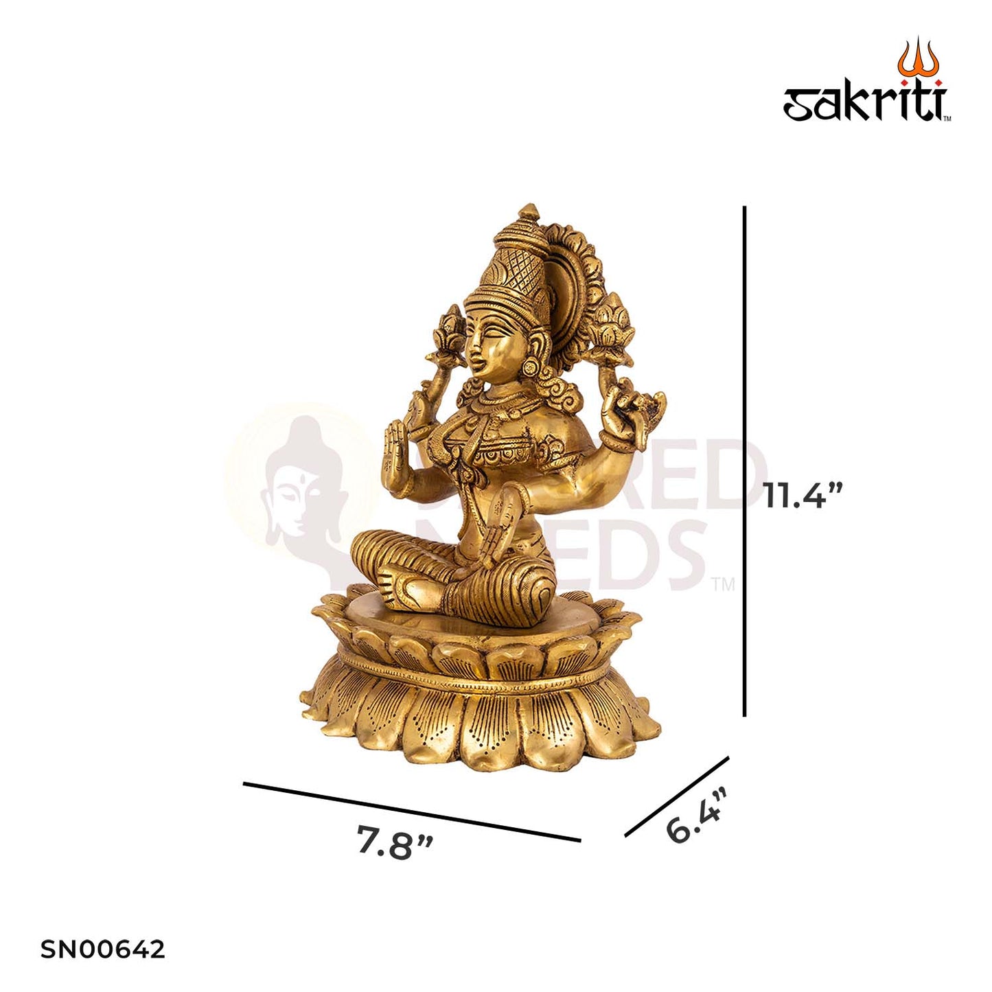 Brass Lotus Lakshmi – 11.4 Inch Height | Elegant Goddess Laxmi Seated on Lotus for Prosperity & Temple Decor