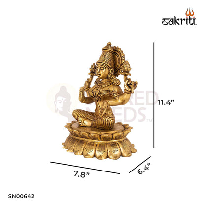 Brass Lotus Lakshmi – 11.4 Inch Height | Elegant Goddess Laxmi Seated on Lotus for Prosperity & Temple Decor