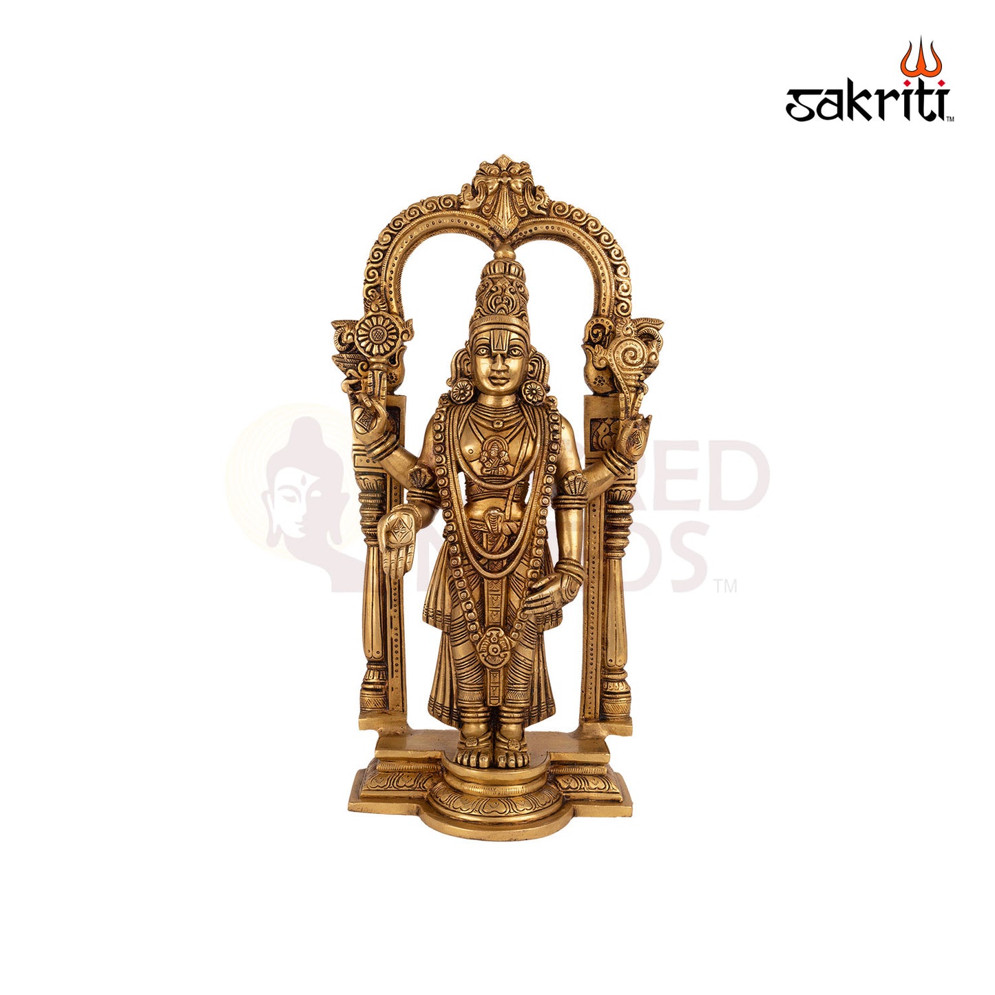 Brass Balaji with Arch – 15.8 Inch Height | Lord Venkateshwara Idol with Ornate Frame for Pooja & Devotion