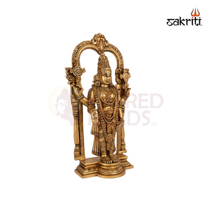 Brass Balaji with Arch – 15.8 Inch Height | Lord Venkateshwara Idol with Ornate Frame for Pooja & Devotion