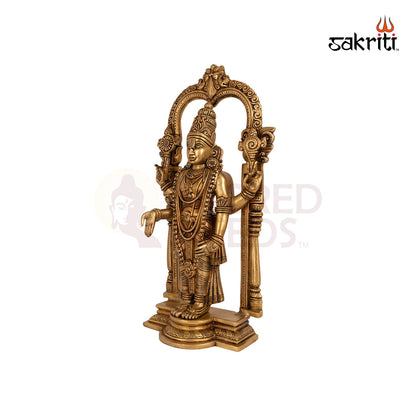 Brass Balaji with Arch – 15.8 Inch Height | Lord Venkateshwara Idol with Ornate Frame for Pooja & Devotion