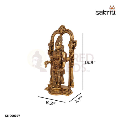 Brass Balaji with Arch – 15.8 Inch Height | Lord Venkateshwara Idol with Ornate Frame for Pooja & Devotion