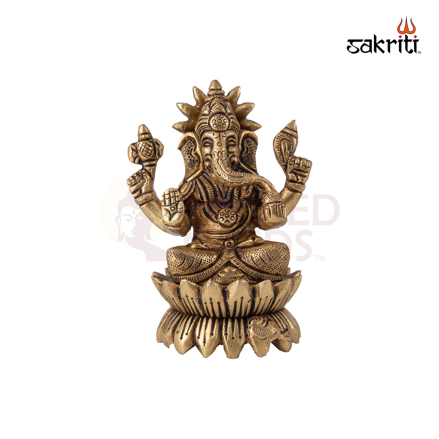 Brass Lotus Ganesha – 3.6 Inch Height | Mini Ganesha Seated on Lotus for Vastu, Gifting & Travel Altar