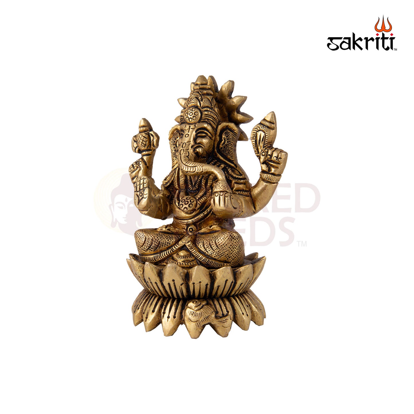 Brass Lotus Ganesha – 3.6 Inch Height | Mini Ganesha Seated on Lotus for Vastu, Gifting & Travel Altar