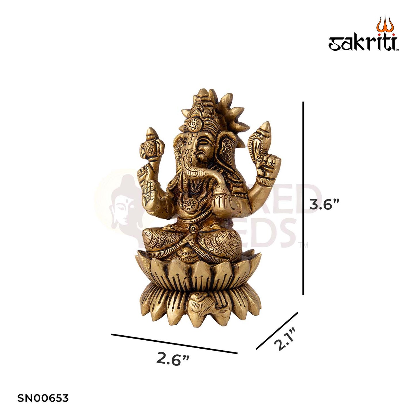 Brass Lotus Ganesha – 3.6 Inch Height | Mini Ganesha Seated on Lotus for Vastu, Gifting & Travel Altar